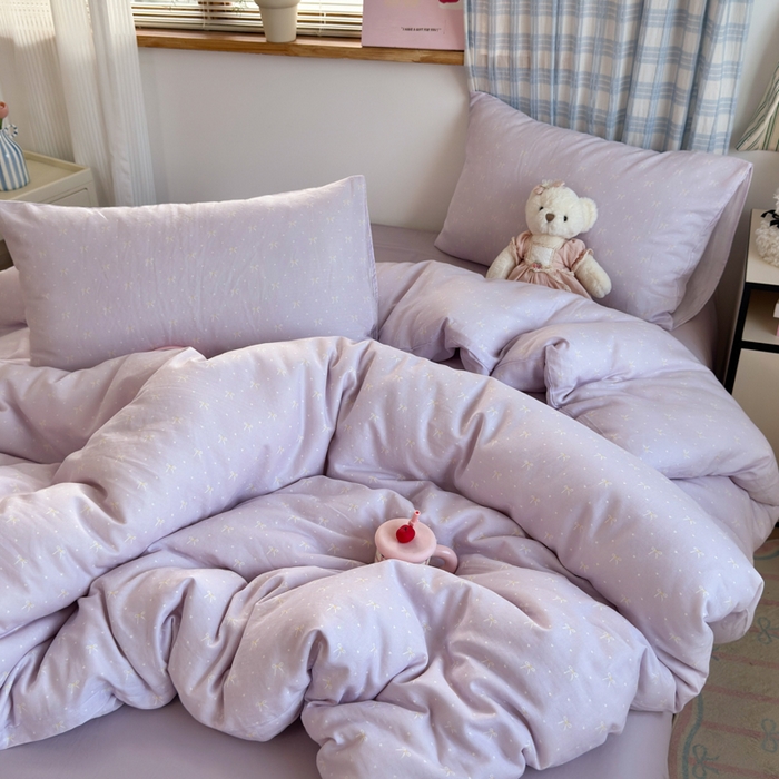 91家纺网 家纺一手货源 找家纺 曼之夏 2025新款全棉纯棉双层印花四件套 紫梦