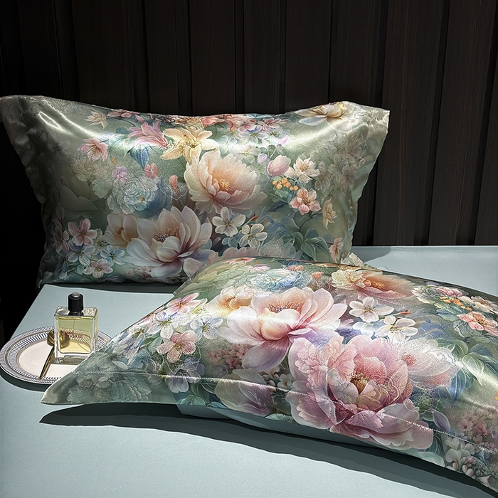 91家纺网 家纺一手货源 找家纺 七夜居 2025新款直播爆款欧式轻奢贡缎提花加数码印花磨毛提花四件套（价格咨询商家）繁花似锦