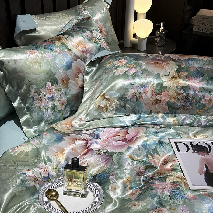 91家纺网 家纺一手货源 找家纺 七夜居 2025新款直播爆款欧式轻奢贡缎提花加数码印花磨毛提花四件套（价格咨询商家）繁花似锦