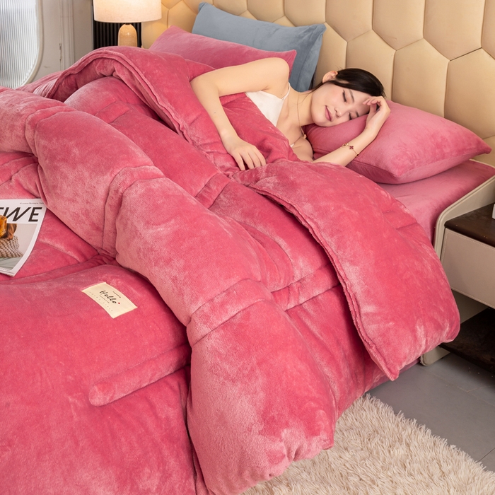 91家纺网 家纺一手货源 找家纺 恋之巢家纺 2025新款双面牛奶绒模特冬被被子被芯 豆沙红