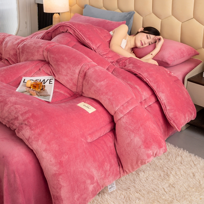 91家纺网 家纺一手货源 找家纺 恋之巢家纺 2025新款双面牛奶绒模特冬被被子被芯 豆沙红