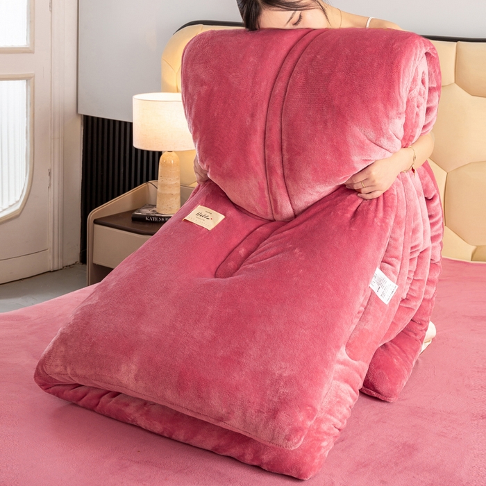 91家纺网 家纺一手货源 找家纺 恋之巢家纺 2025新款双面牛奶绒模特冬被被子被芯 豆沙红