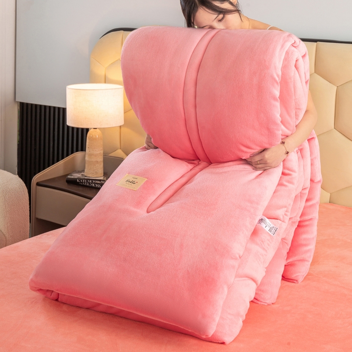 91家纺网 家纺一手货源 找家纺 恋之巢家纺 2025新款双面牛奶绒模特冬被被子被芯 柔桃粉