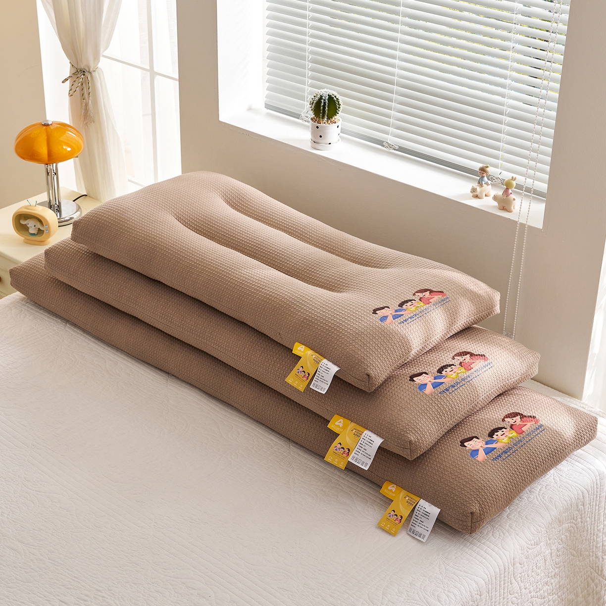 乐可 2025新款千鸟格双人长枕枕头枕芯 千鸟格双人长枕-咖