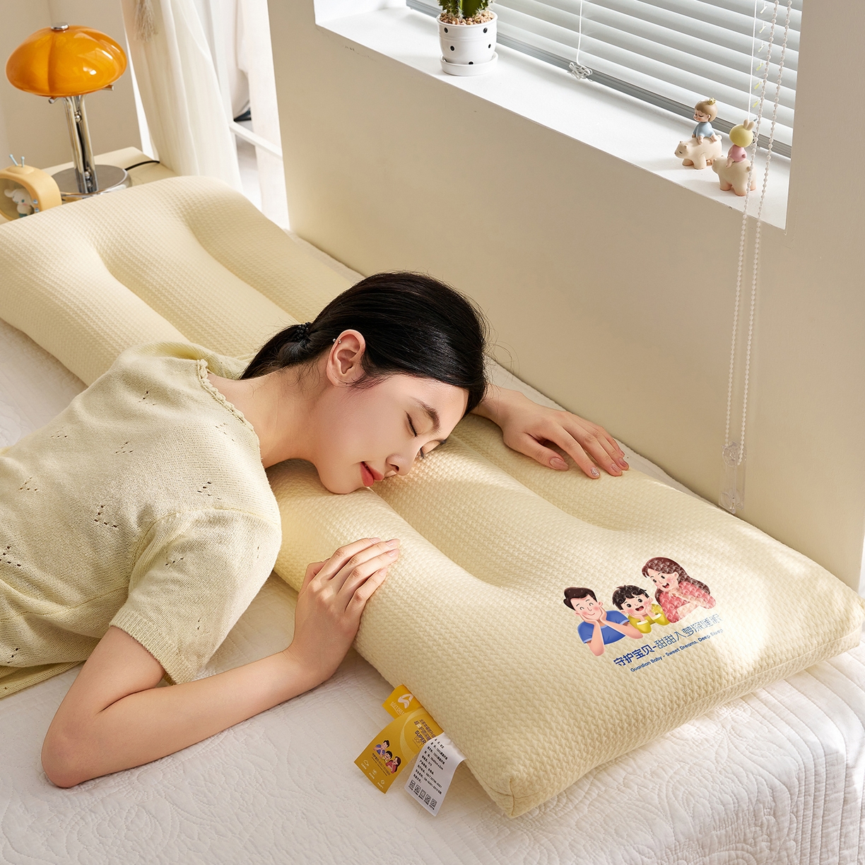 91家纺网 家纺一手货源 找家纺 乐可 2025新款千鸟格双人长枕枕头枕芯 千鸟格双人长枕-黄