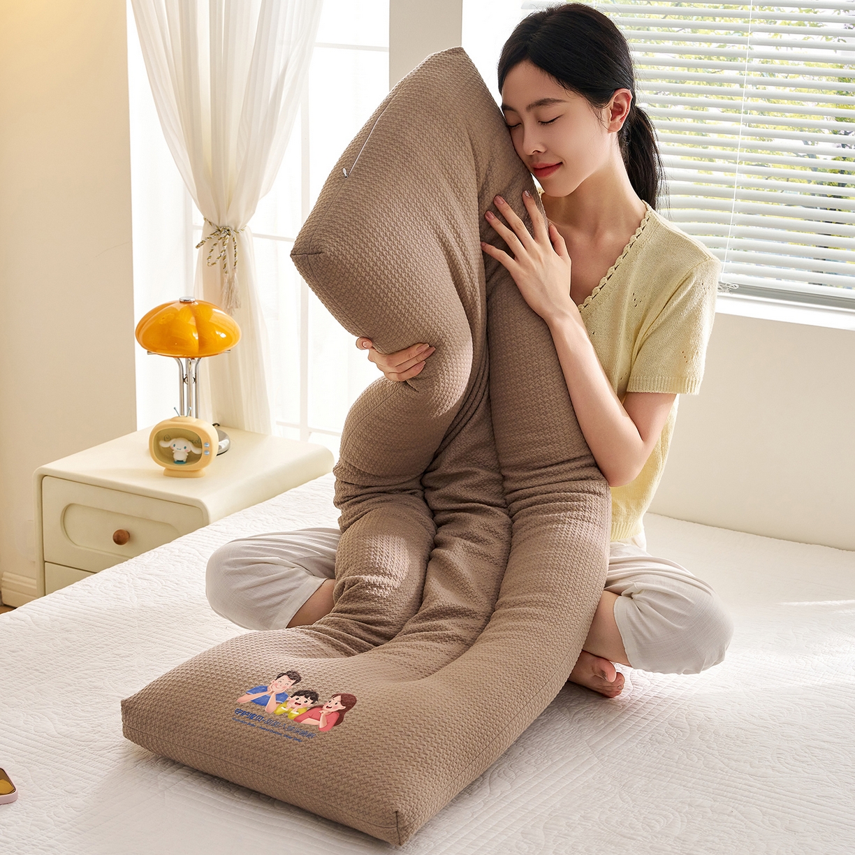 91家纺网 家纺一手货源 找家纺 乐可 2025新款千鸟格双人长枕枕头枕芯 千鸟格双人长枕-咖