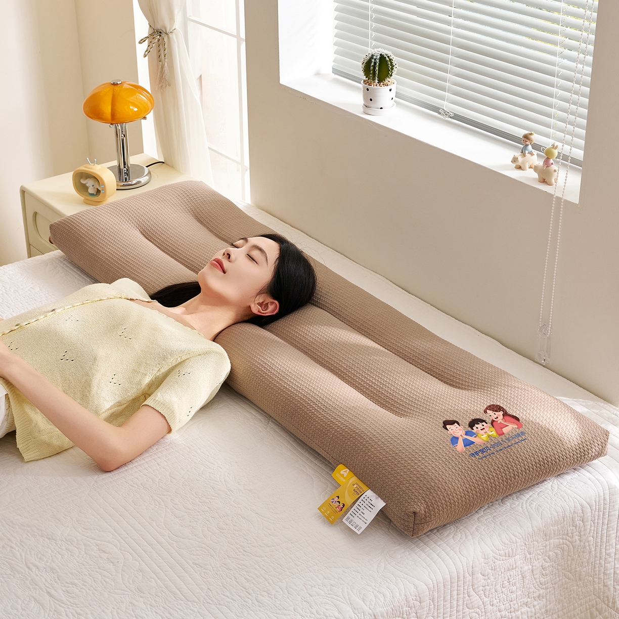 91家纺网 家纺一手货源 找家纺 乐可 2025新款千鸟格双人长枕枕头枕芯 千鸟格双人长枕-咖