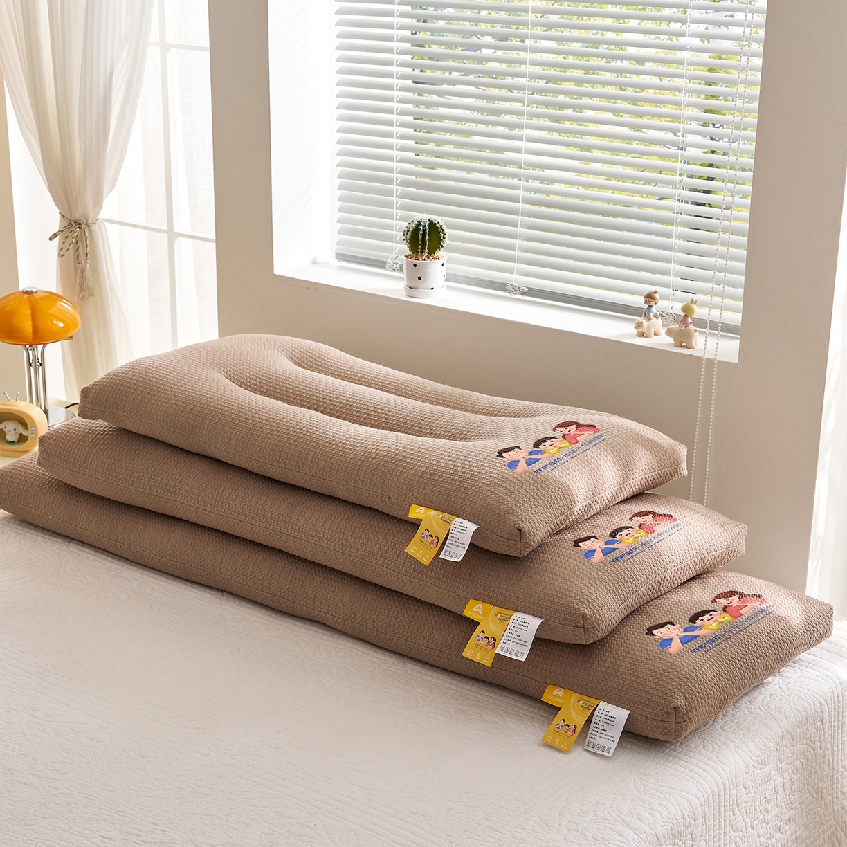 91家纺网 家纺一手货源 找家纺 乐可 2025新款千鸟格双人长枕枕头枕芯 千鸟格双人长枕-咖