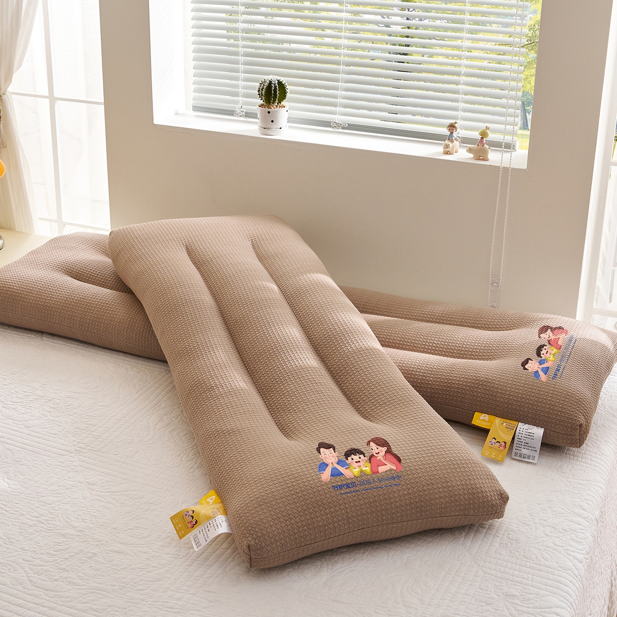 91家纺网 家纺一手货源 找家纺 乐可 2025新款千鸟格双人长枕枕头枕芯 千鸟格双人长枕-咖