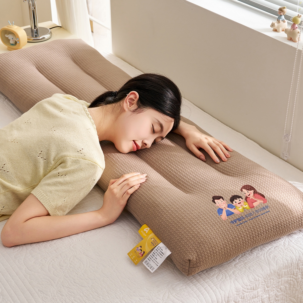 91家纺网 家纺一手货源 找家纺 乐可 2025新款千鸟格双人长枕枕头枕芯 千鸟格双人长枕-咖