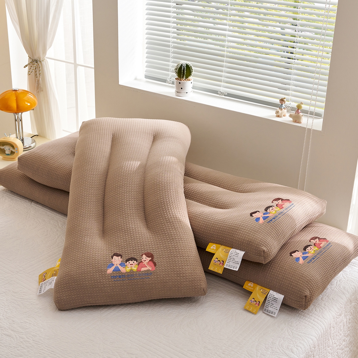 91家纺网 家纺一手货源 找家纺 乐可 2025新款千鸟格双人长枕枕头枕芯 千鸟格双人长枕-咖