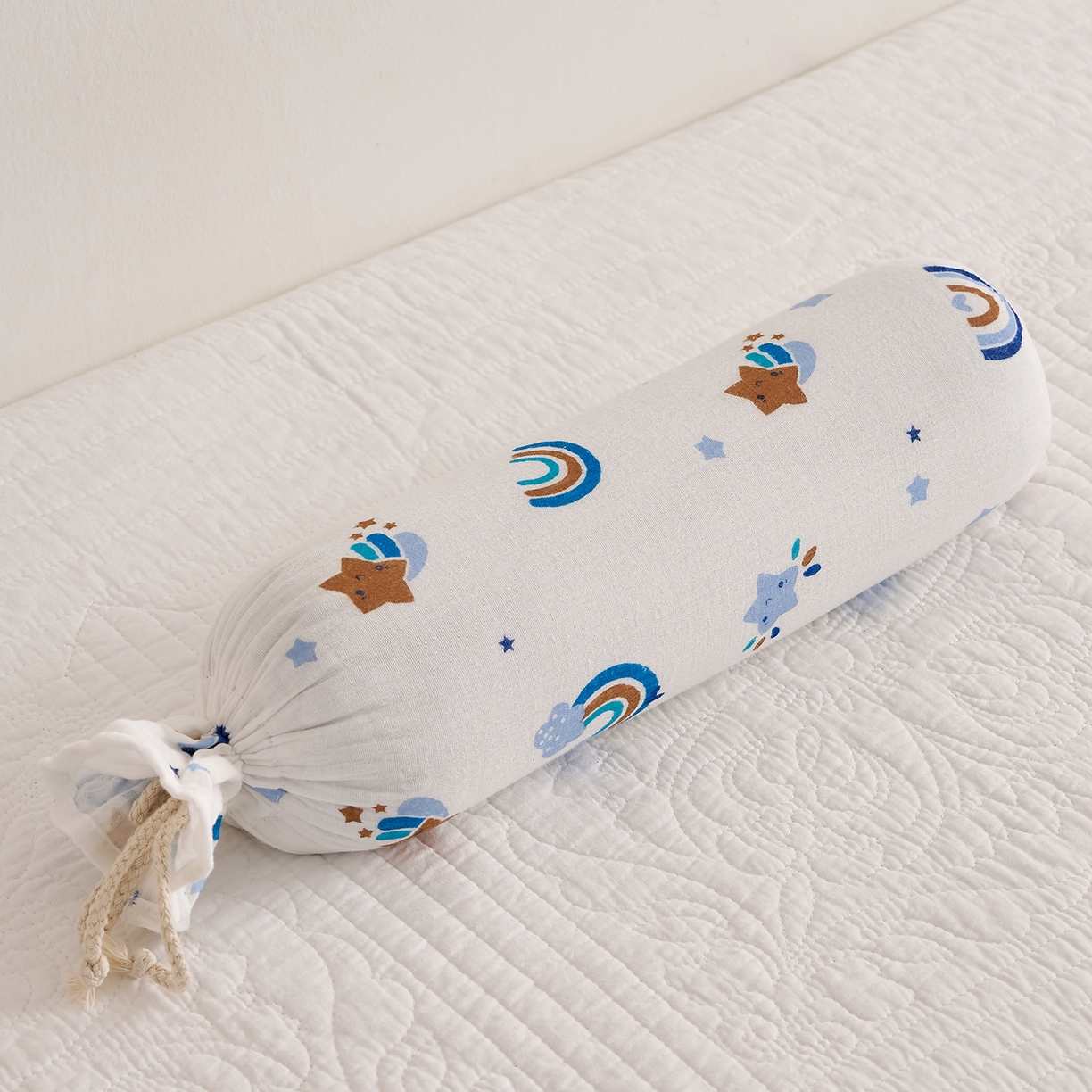 乐可 2025新款全棉纱布哄睡糖果枕枕头枕芯 纱布哄睡糖果枕-星星彩虹蓝