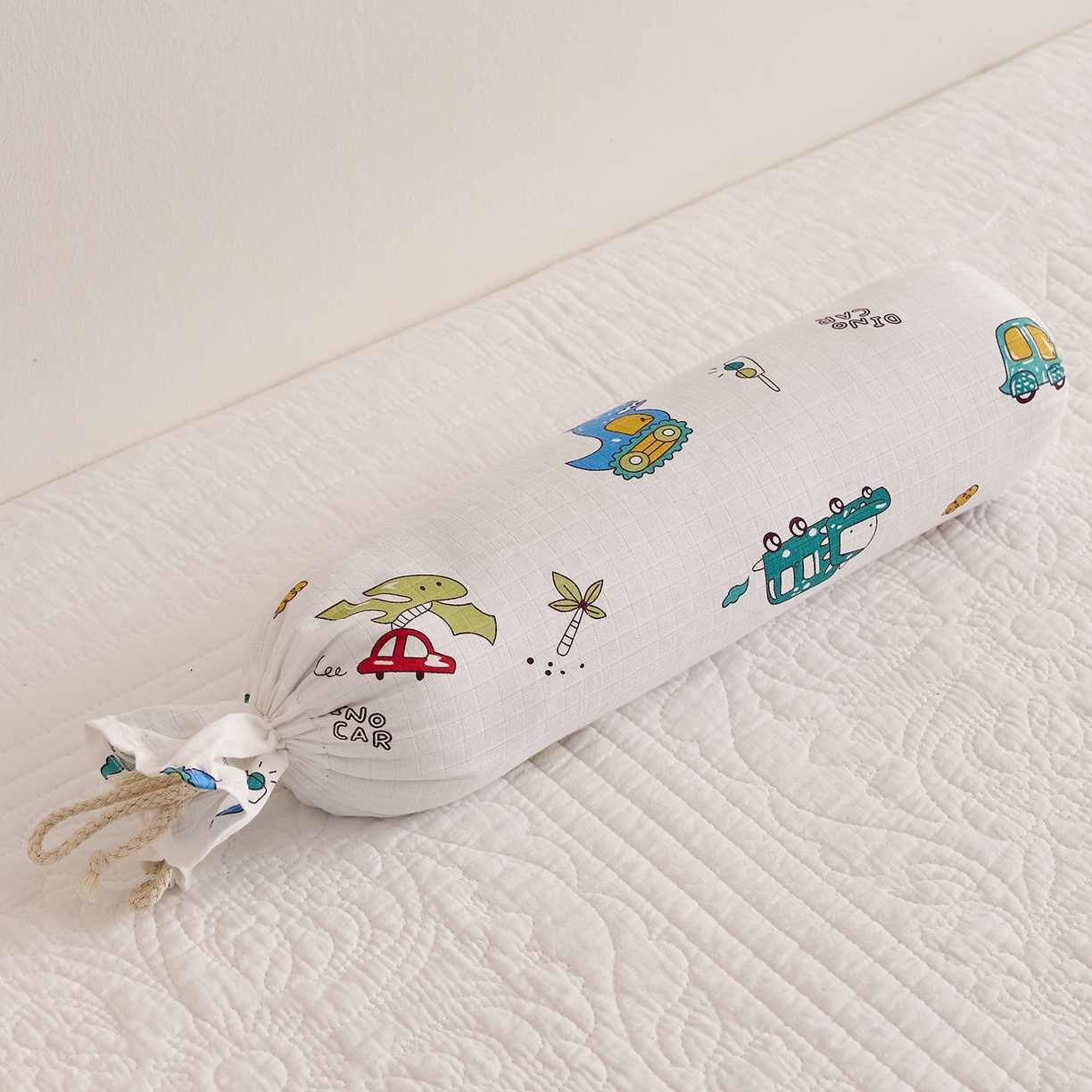 乐可 2025新款全棉双层纱哄睡枕决明子枕婴儿枕儿童枕枕头枕芯 双层纱哄睡枕-恐龙战车白