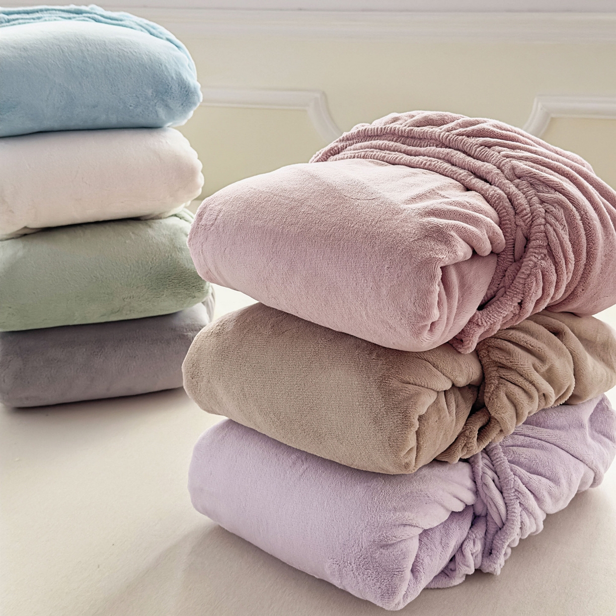 91家纺网 家纺一手货源 找家纺 沐纯家居 2025新款250g全消光牛奶绒单床笠 组合图仅供展示不可下单