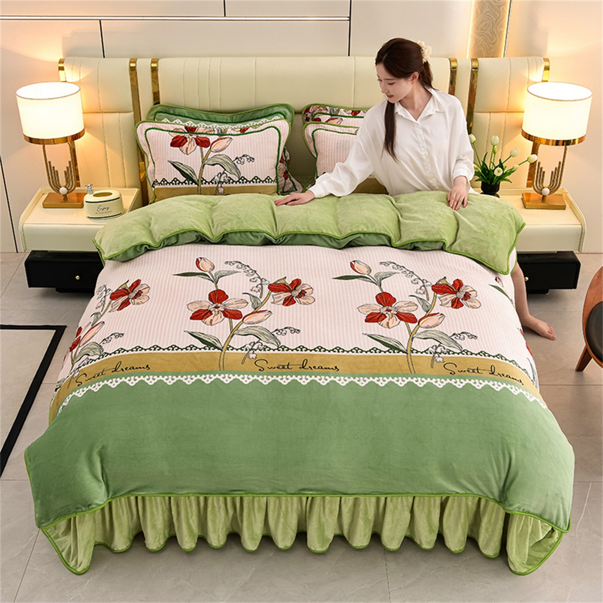 91家纺网 家纺一手货源 找家纺 （总）  玖琳家纺  2025新款220g保暖舒适牛奶绒床裙四件套