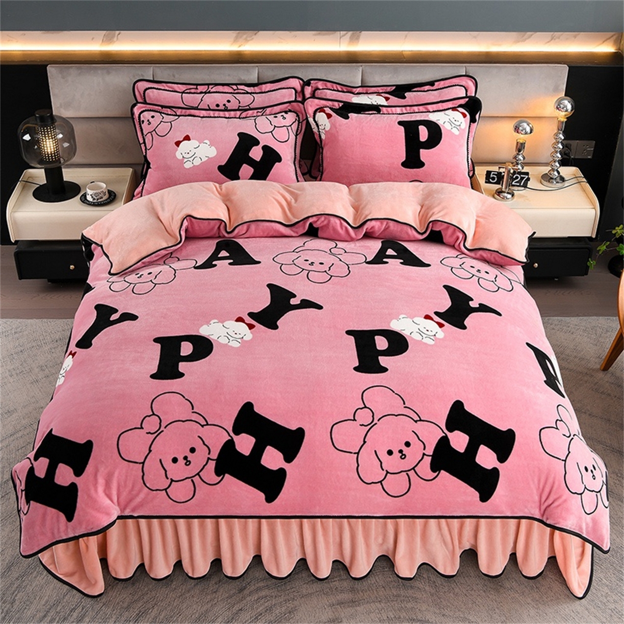 91家纺网 家纺一手货源 找家纺 （总）  玖琳家纺  2025新款220g保暖舒适牛奶绒床裙四件套