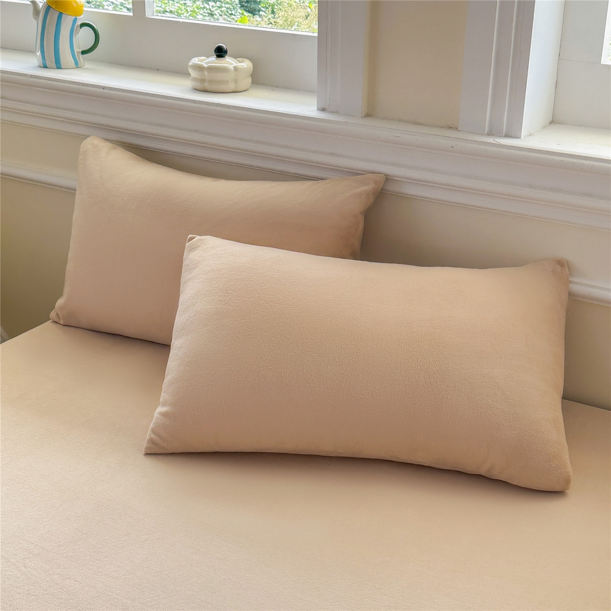 91家纺网 家纺一手货源 找家纺 沐纯家居 2025新款250g全消光牛奶绒单床笠 浅驼