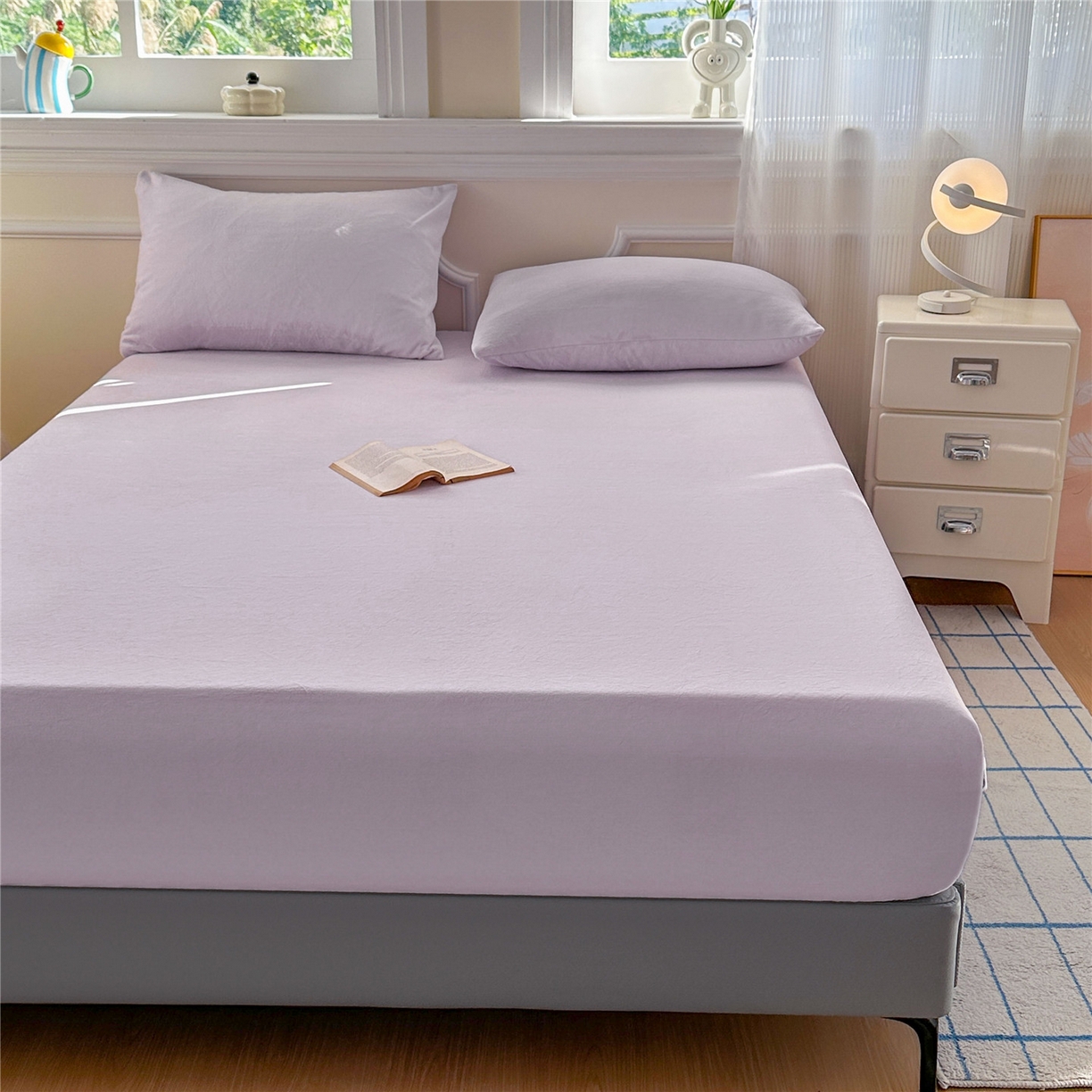 91家纺网 家纺一手货源 找家纺 沐纯家居 2025新款250g全消光牛奶绒单床笠 浅紫