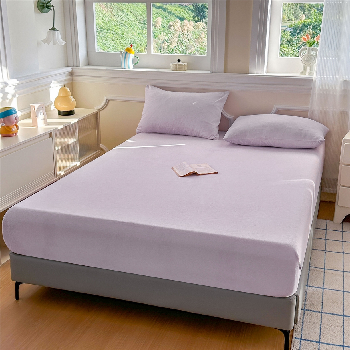 91家纺网 家纺一手货源 找家纺 沐纯家居 2025新款250g全消光牛奶绒单床笠 浅紫