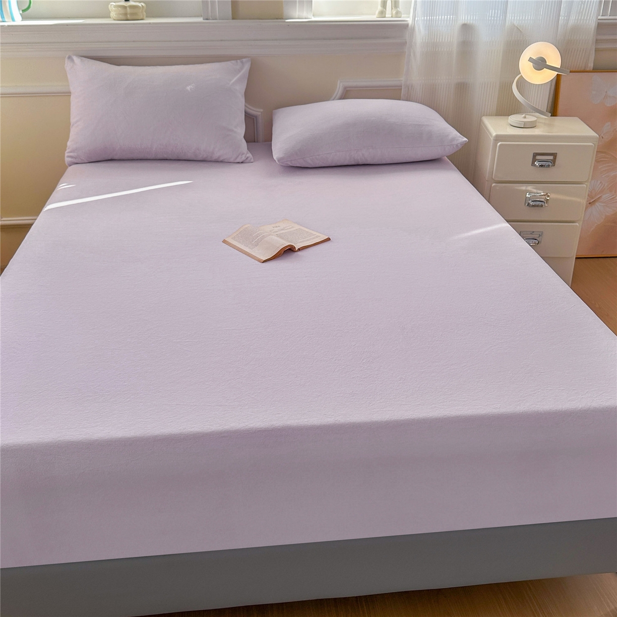 91家纺网 家纺一手货源 找家纺 沐纯家居 2025新款250g全消光牛奶绒单床笠 浅紫