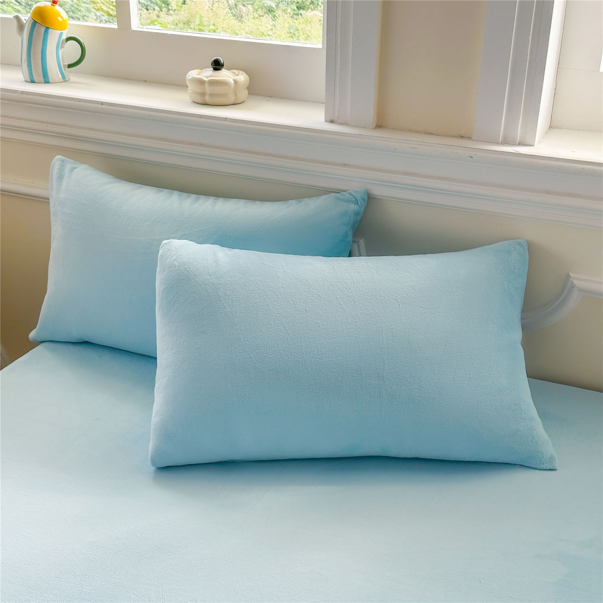 91家纺网 家纺一手货源 找家纺 沐纯家居 2025新款250g全消光牛奶绒单床笠 婴儿蓝