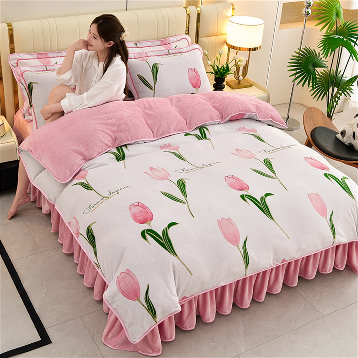 91家纺网 家纺一手货源 找家纺 （总）  玖琳家纺  2025新款220g保暖舒适牛奶绒床裙四件套