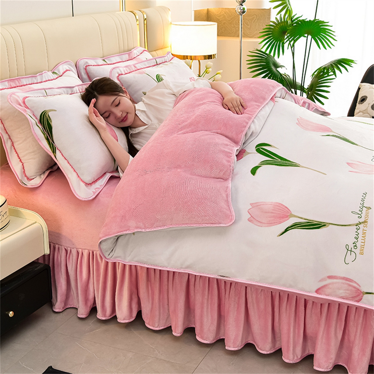 91家纺网 家纺一手货源 找家纺 （总）  玖琳家纺  2025新款220g保暖舒适牛奶绒床裙四件套