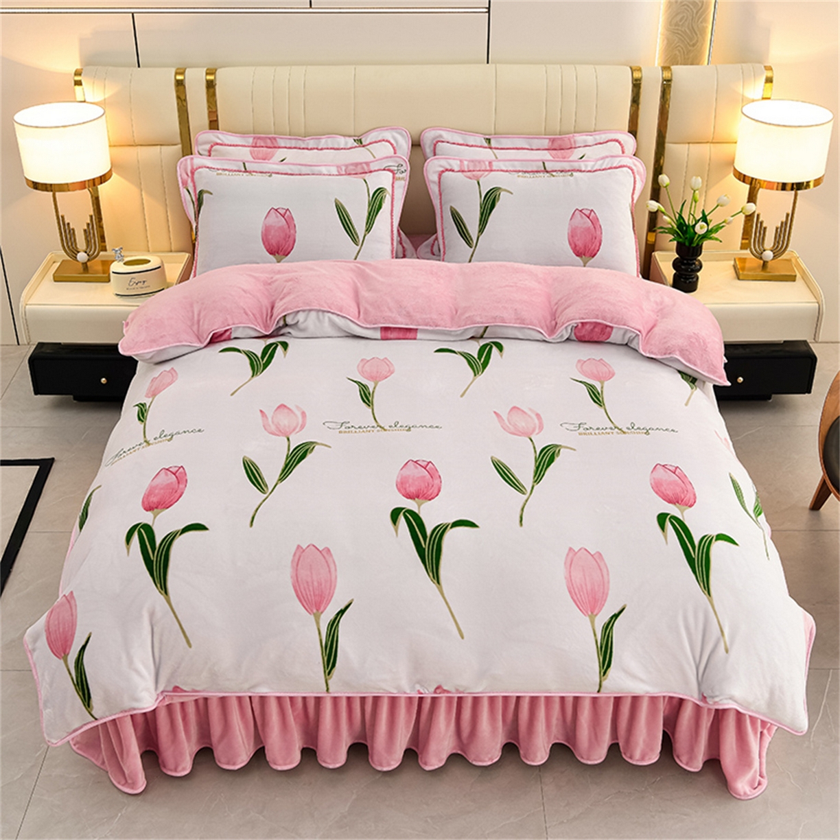 91家纺网 家纺一手货源 找家纺 （总）  玖琳家纺  2025新款220g保暖舒适牛奶绒床裙四件套