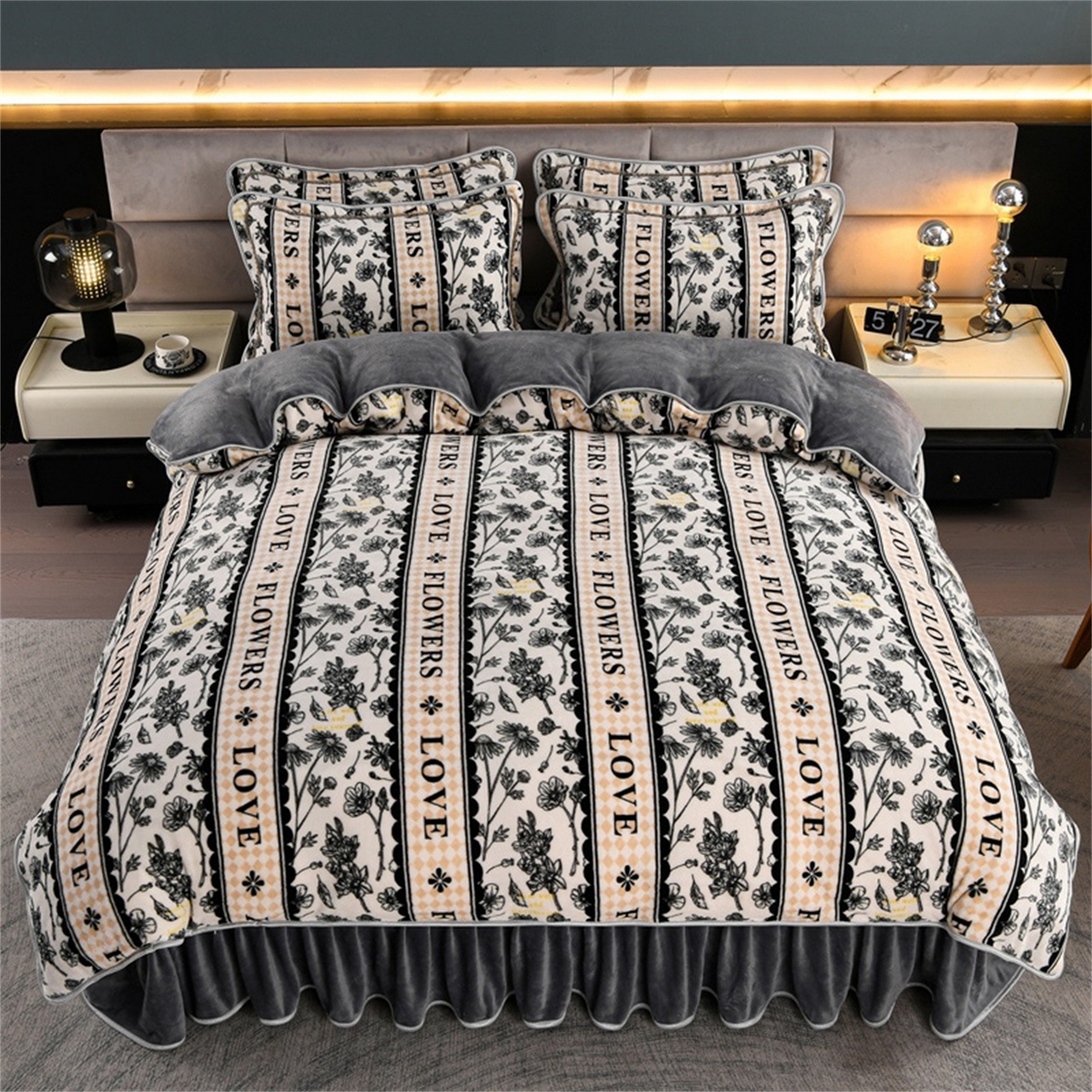   玖琳家纺  2025新款220g保暖舒适牛奶绒床裙四件套 浮生若梦