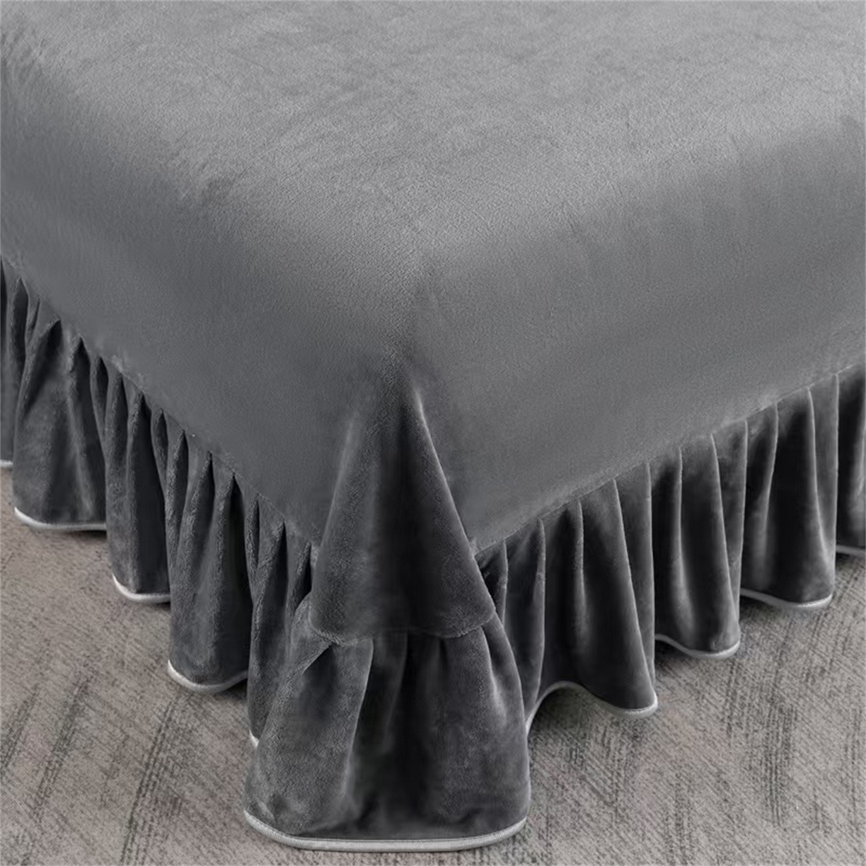 91家纺网 家纺一手货源 找家纺   玖琳家纺  2025新款220g保暖舒适牛奶绒床裙四件套 晚秋