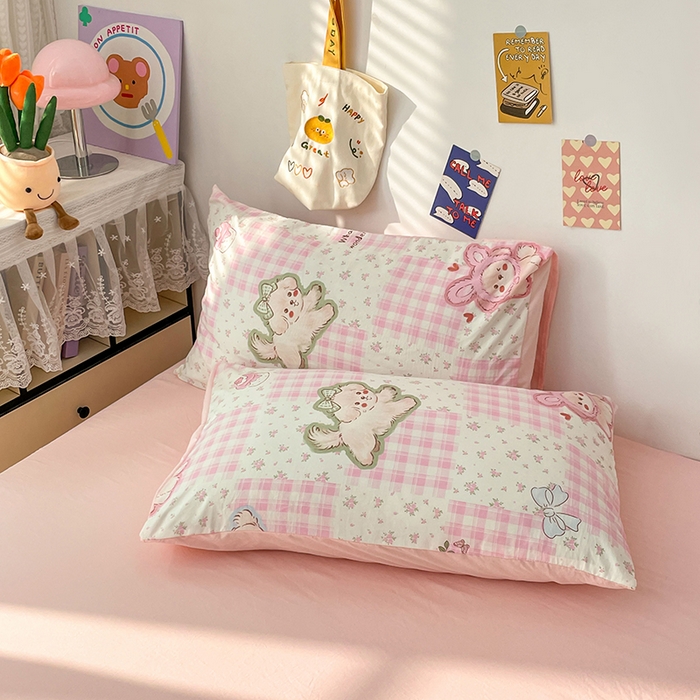 91家纺网 家纺一手货源 找家纺 （总）梦卓家纺 2025新款超柔水洗棉印花双层纱卡通小清新四件套