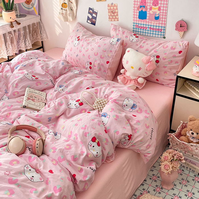 91家纺网 家纺一手货源 找家纺 （总）梦卓家纺 2025新款超柔水洗棉印花双层纱卡通小清新四件套