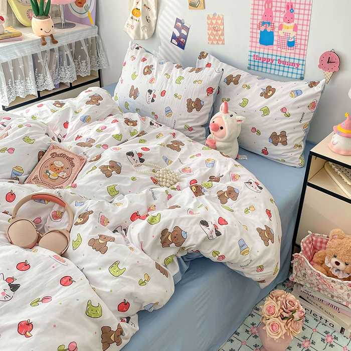 91家纺网 家纺一手货源 找家纺 （总）梦卓家纺 2025新款超柔水洗棉印花双层纱卡通小清新四件套