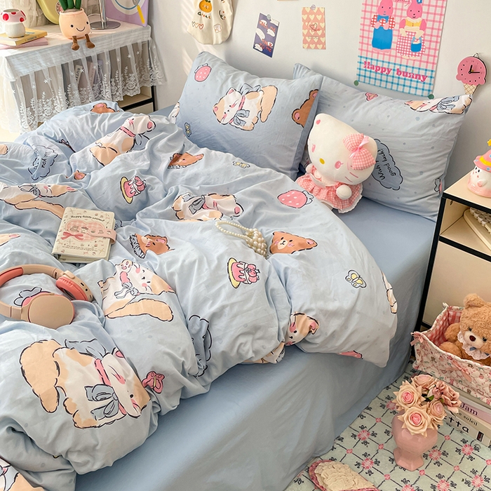 91家纺网 家纺一手货源 找家纺 （总）梦卓家纺 2025新款超柔水洗棉印花双层纱卡通小清新四件套