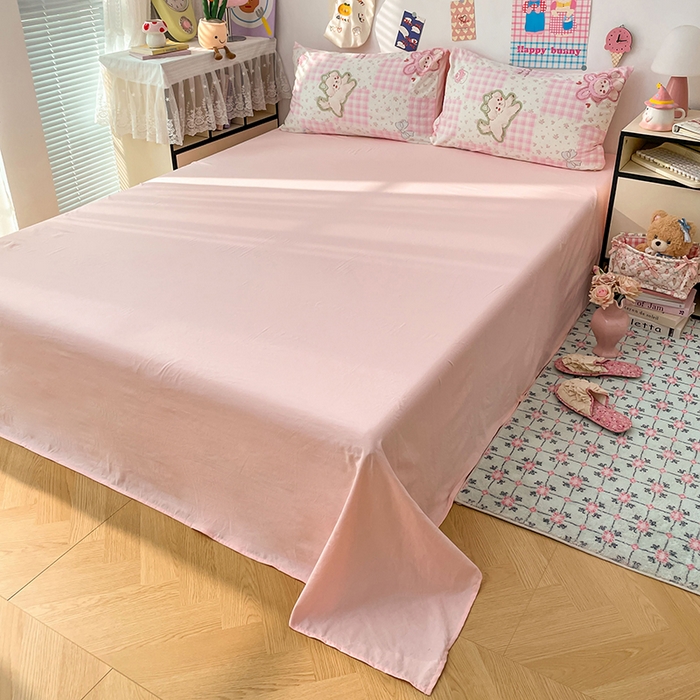 91家纺网 家纺一手货源 找家纺 梦卓家纺 2025新款超柔水洗棉印花双层纱卡通小清新四件套 奶萌小狗