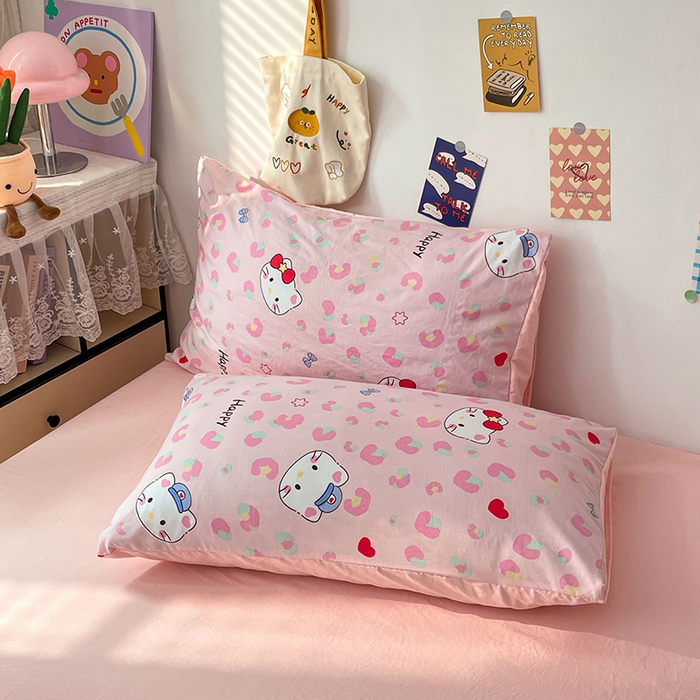 91家纺网 家纺一手货源 找家纺 梦卓家纺 2025新款超柔水洗棉印花双层纱卡通小清新四件套 豹纹KT