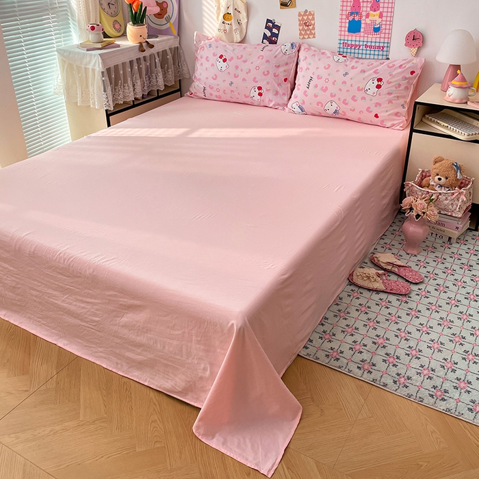 91家纺网 家纺一手货源 找家纺 梦卓家纺 2025新款超柔水洗棉印花双层纱卡通小清新四件套 豹纹KT