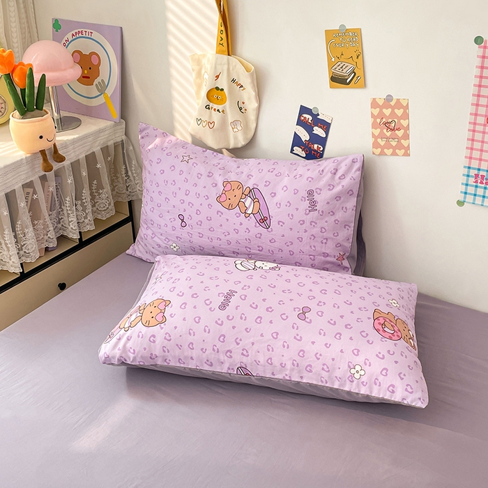 91家纺网 家纺一手货源 找家纺 梦卓家纺 2025新款超柔水洗棉印花双层纱卡通小清新四件套 滑板KT