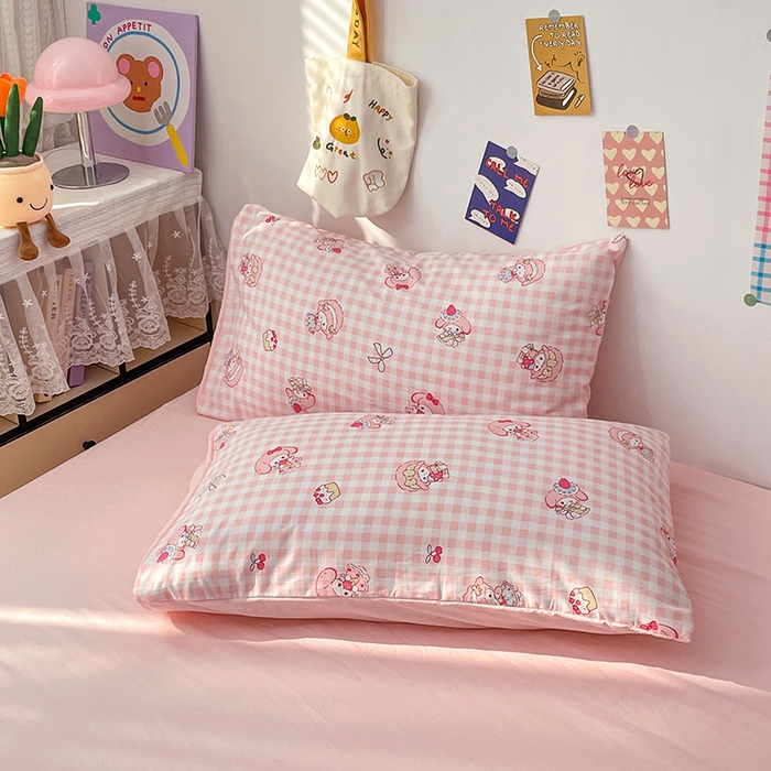 91家纺网 家纺一手货源 找家纺 梦卓家纺 2025新款超柔水洗棉印花双层纱卡通小清新四件套 甜心美乐蒂