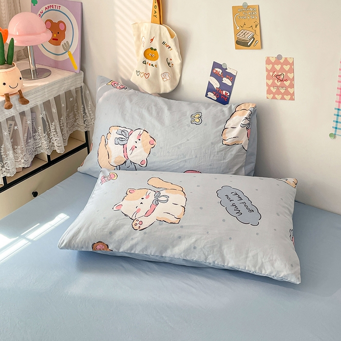 91家纺网 家纺一手货源 找家纺 梦卓家纺 2025新款超柔水洗棉印花双层纱卡通小清新四件套 招财猫