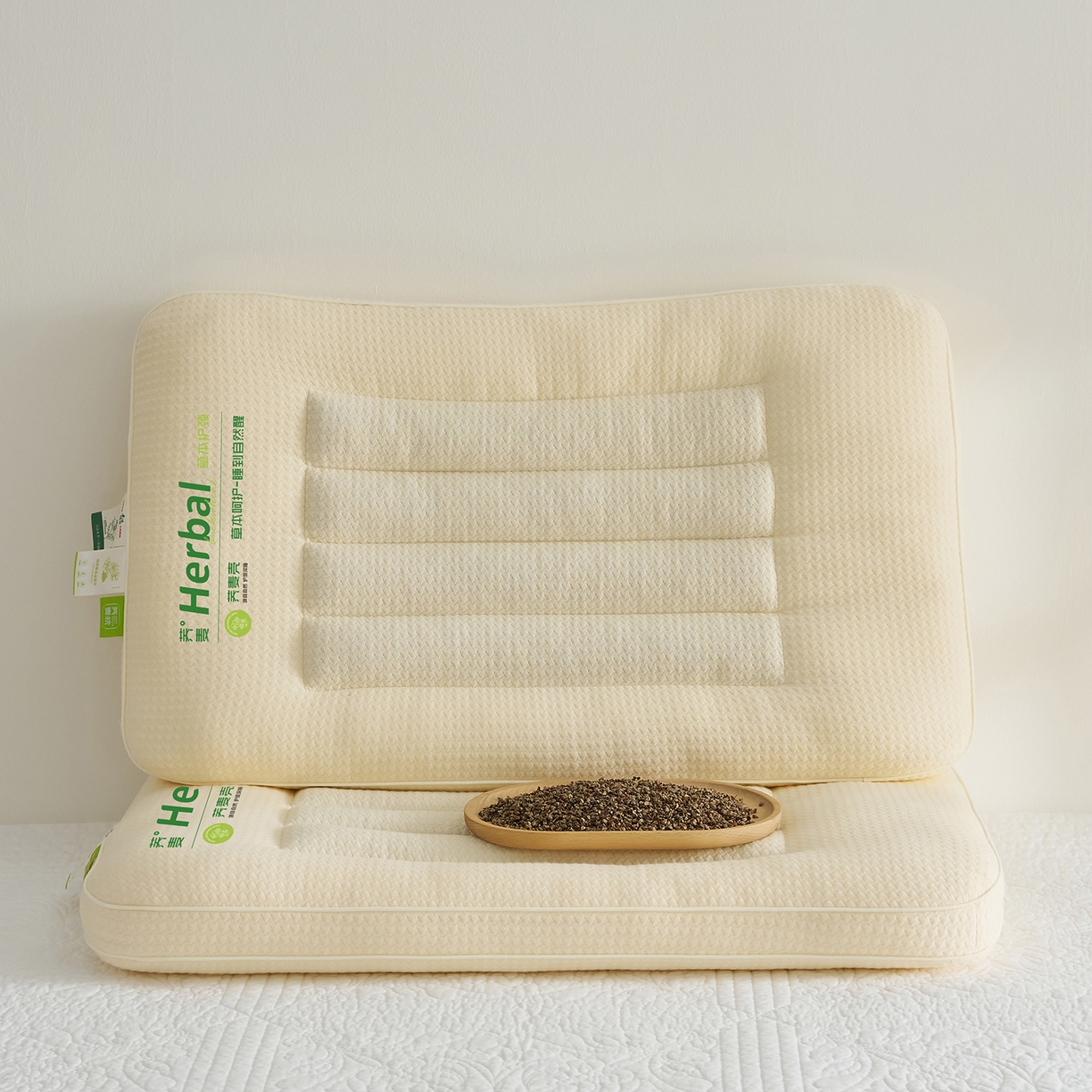 91家纺网 家纺一手货源 找家纺 乐可 2025新款草本定型枕荞麦学生枕成人枕枕头枕芯 草本定型枕立体-米