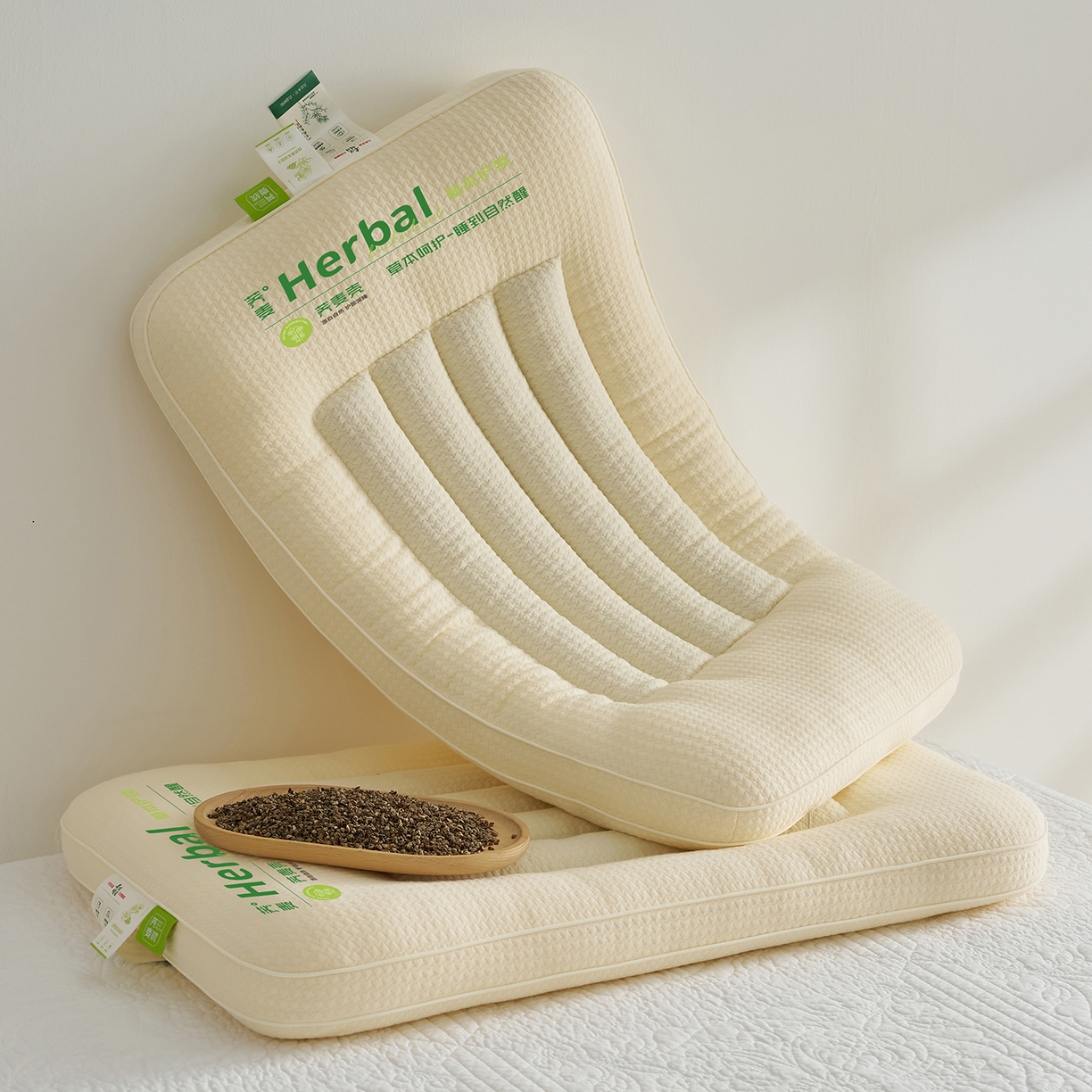 91家纺网 家纺一手货源 找家纺 乐可 2025新款草本定型枕荞麦学生枕成人枕枕头枕芯 草本定型枕立体-米