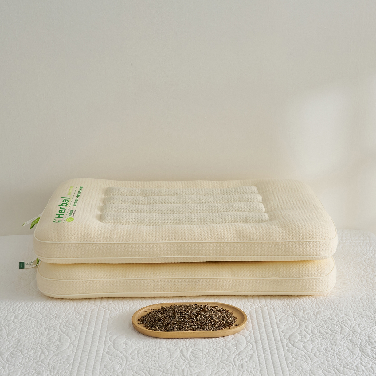 91家纺网 家纺一手货源 找家纺 乐可 2025新款草本定型枕荞麦学生枕成人枕枕头枕芯 草本定型枕立体-米