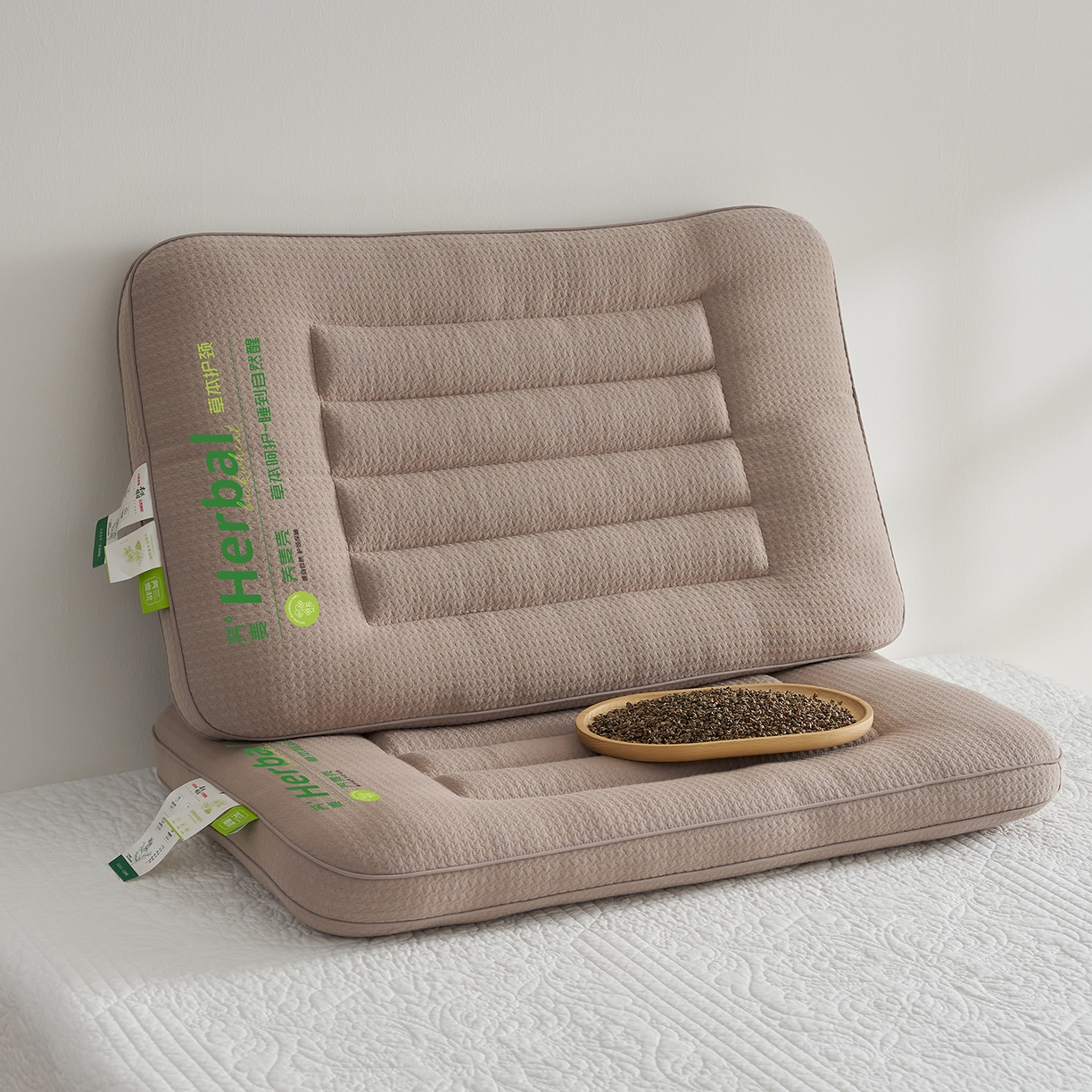 91家纺网 家纺一手货源 找家纺 乐可 2025新款草本定型枕荞麦学生枕成人枕枕头枕芯 草本定型枕立体-咖