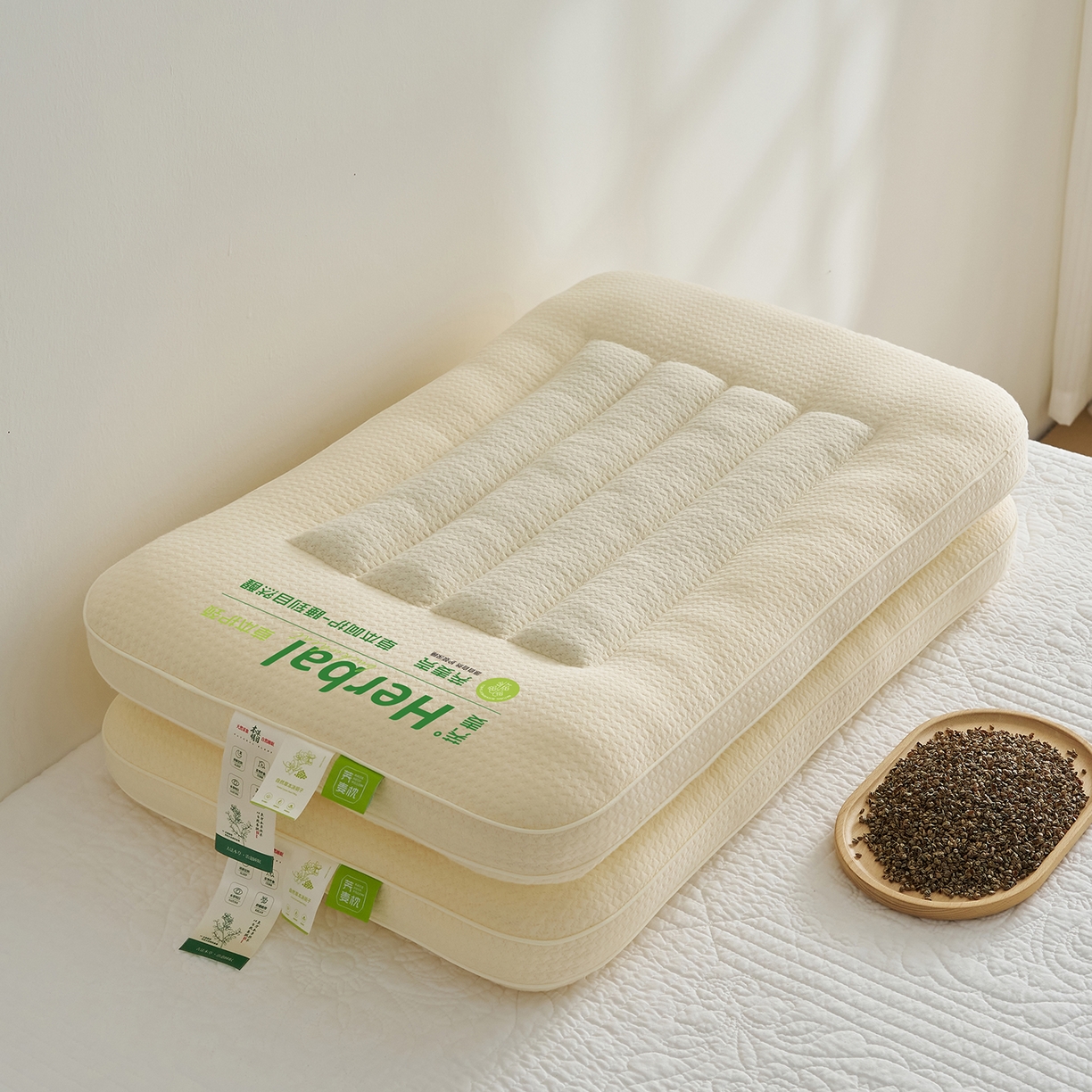 91家纺网 家纺一手货源 找家纺 乐可 2025新款草本定型枕荞麦学生枕成人枕枕头枕芯 草本定型枕立体-米