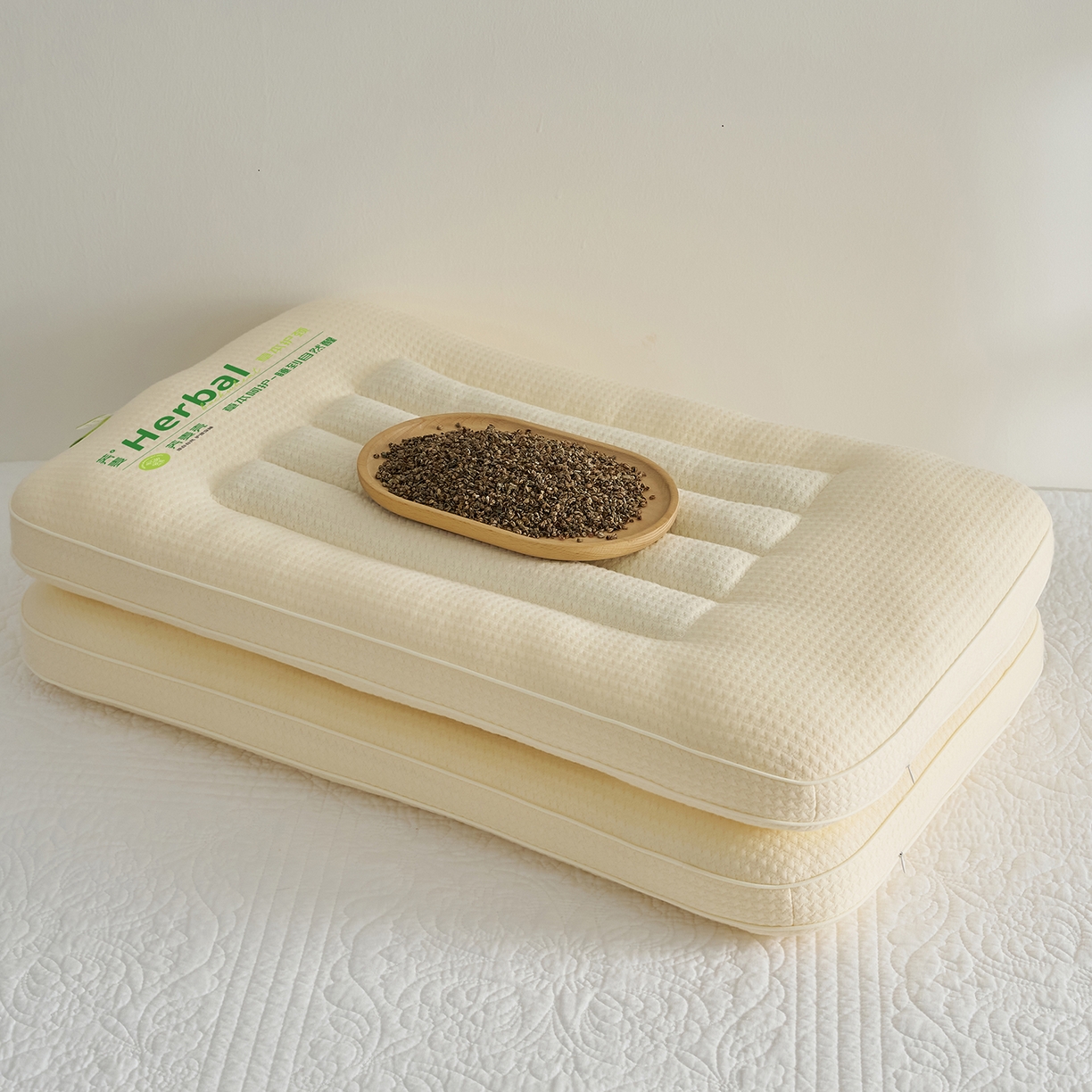 91家纺网 家纺一手货源 找家纺 乐可 2025新款草本定型枕荞麦学生枕成人枕枕头枕芯 草本定型枕立体-米