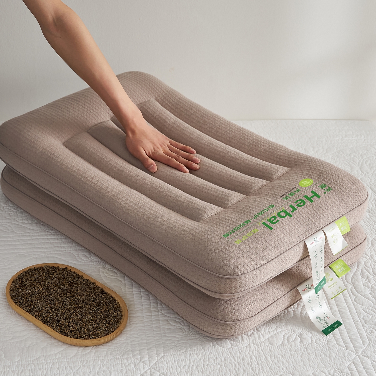 91家纺网 家纺一手货源 找家纺 乐可 2025新款草本定型枕荞麦学生枕成人枕枕头枕芯 草本定型枕立体-咖