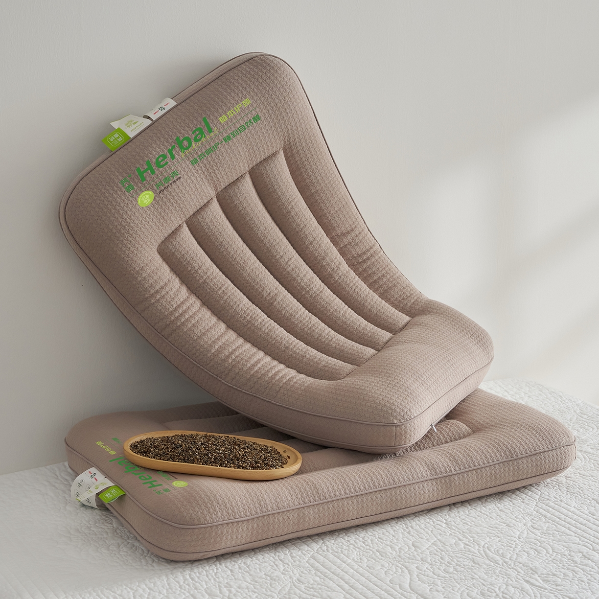 91家纺网 家纺一手货源 找家纺 乐可 2025新款草本定型枕荞麦学生枕成人枕枕头枕芯 草本定型枕立体-咖