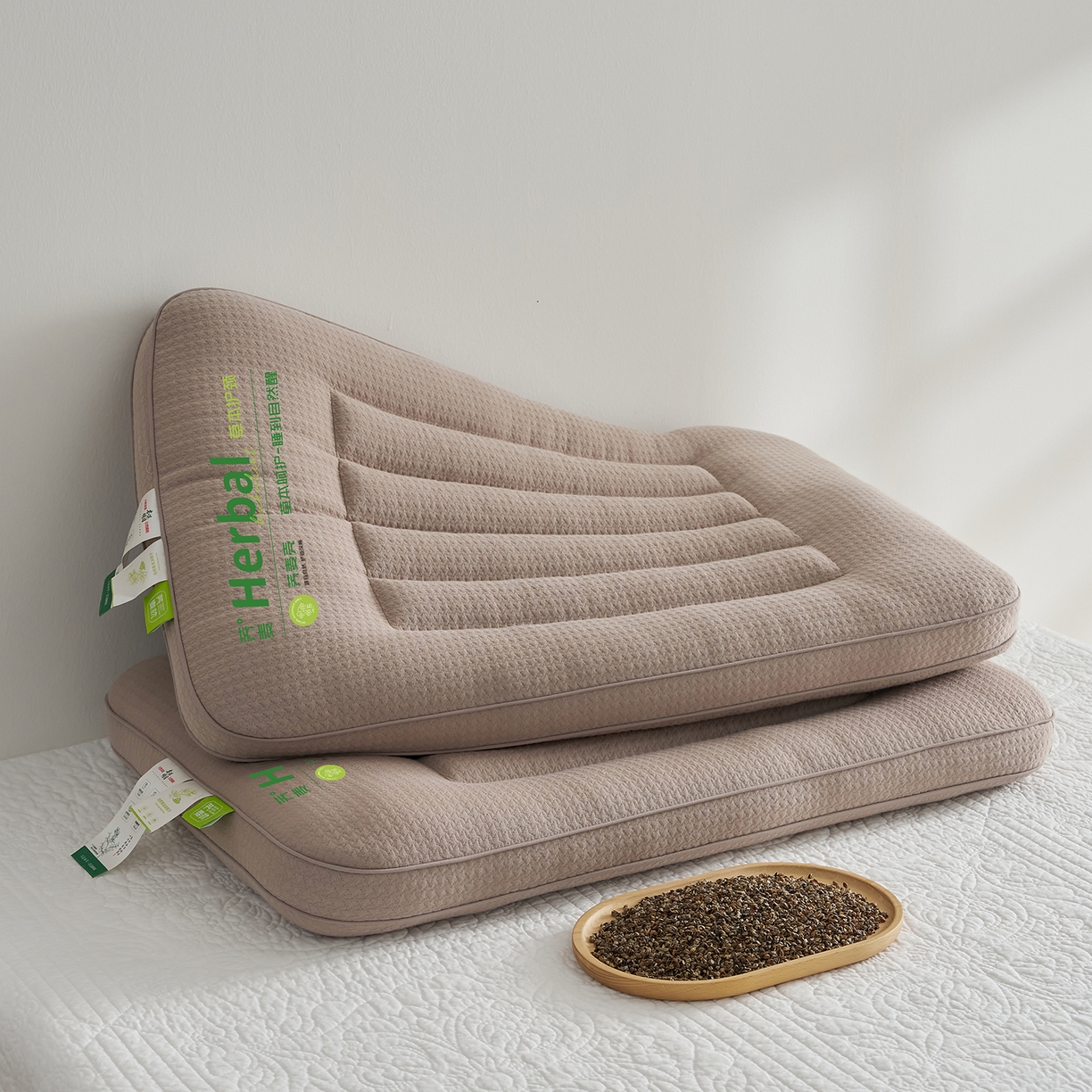 91家纺网 家纺一手货源 找家纺 乐可 2025新款草本定型枕荞麦学生枕成人枕枕头枕芯 草本定型枕立体-咖