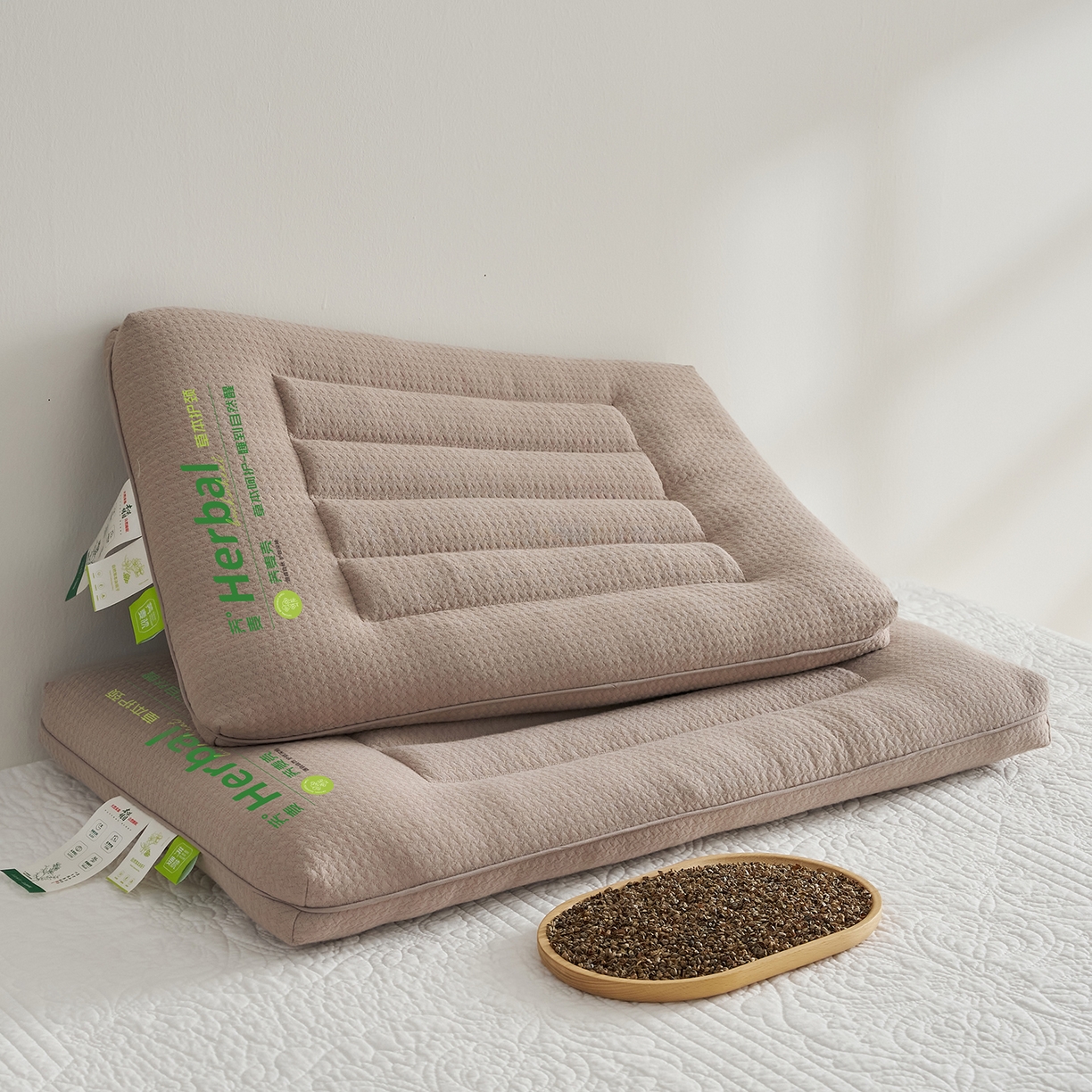 91家纺网 家纺一手货源 找家纺 乐可 2025新款草本定型枕荞麦学生枕成人枕枕头枕芯 草本定型枕学生-咖